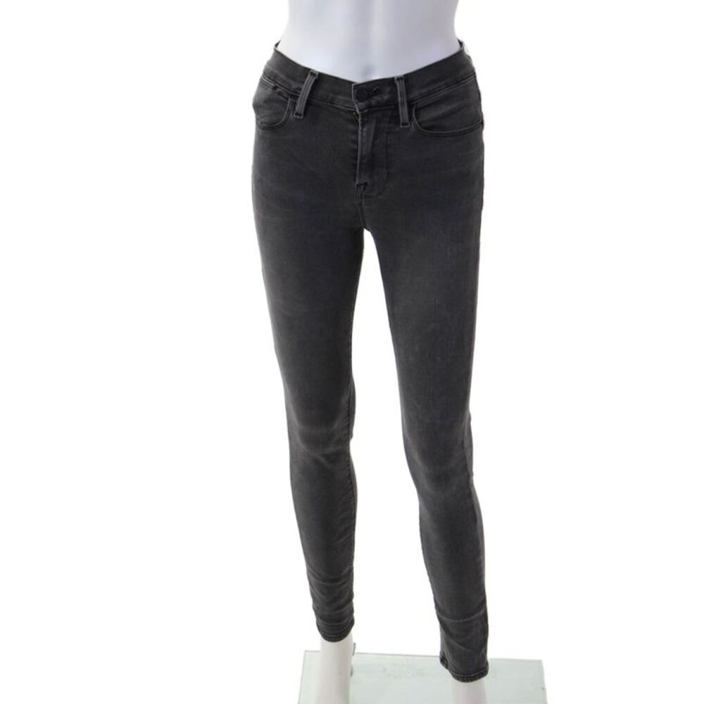 Frame Women Skinny Jeggings Dark Gray Button Mid Rise Size 24